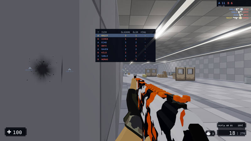 The scoreboard opened in the middle of a match. It lists everybody playing with how many kills and deaths each one has.